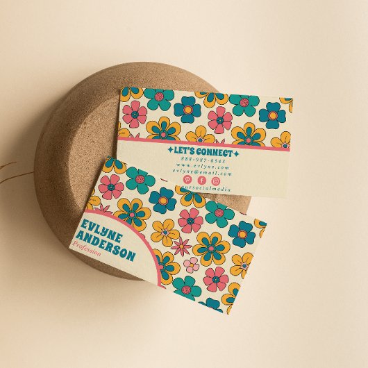 レトロピンクターコイズグルーヴィーフローラボーガーリーホ 名刺