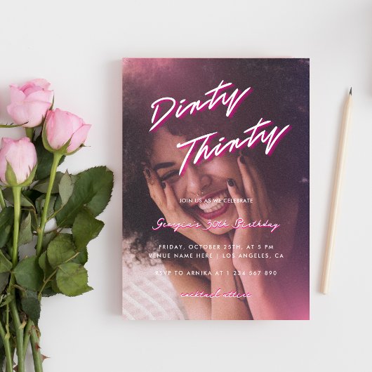 レトロピンクダーティ30歳の誕生日パーティー 招待状