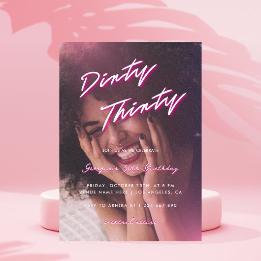 レトロピンクダーティ30歳の誕生日パーティー 招待状