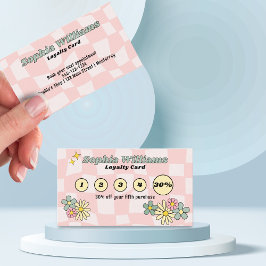 レトロピンクチェック柄ロイヤルティカード ビジネスマーケティング ロイヤリティカード