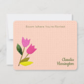 レトロピンクチューリップパステルピーチハンド図解入りの、写真付きの- ノートカード (正面)