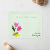 レトロピンクチューリップパステルピーチハンド図解入りの、写真付きの- ノートカード (正面/裏面インサイチュ)