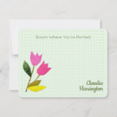 レトロピンクチューリップパステルピーチハンド図解入りの、写真付きの- ノートカード (正面)