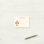 レトロピンクチューリップパステルピーチハンド図解入りの、写真付きの- ポストイット (デスク上)