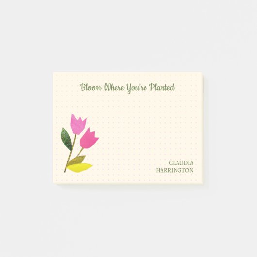 レトロピンクチューリップパステルピーチハンド図解入りの、写真付きの- ポストイット (正面)