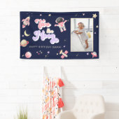 レトロピンクツーザムーン宇宙誕生日 横断幕 (インサイチュ)