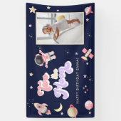 レトロピンクツーザムーン宇宙誕生日 横断幕 (縦)