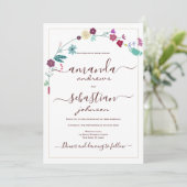 レトロピンクティール（緑がかった色）赤金ゴールド結婚フローラ 招待状 (スタンド正面)