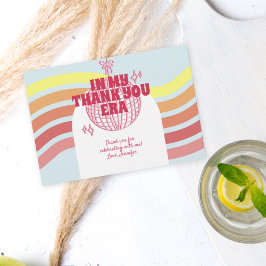 レトロピンクディスコボールインマイ誕生日時代パーティー サンキューカード