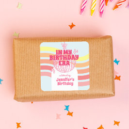 レトロピンクディスコボールインマイ誕生日時代パーティー スクエアシール