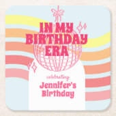 レトロピンクディスコボールインマイ誕生日時代パーティー スクエアペーパーコースター (正面)
