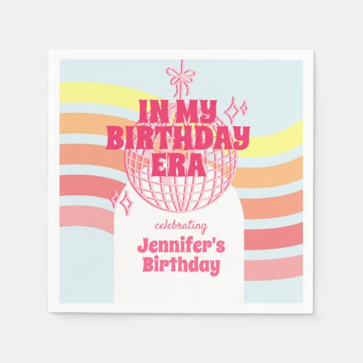 レトロピンクディスコボールインマイ誕生日時代パーティー スタンダードカクテルナプキン (正面)