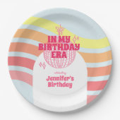 レトロピンクディスコボールインマイ誕生日時代パーティー ペーパープレート (正面)