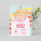 レトロピンクディスコボールインマイ誕生日時代金ゴールド 箔招待状 (立ち正面)