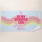 レトロピンクディスコボール ビーチタオル (正面)