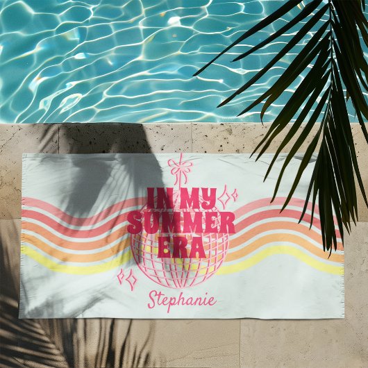 レトロピンクディスコボール ビーチタオル