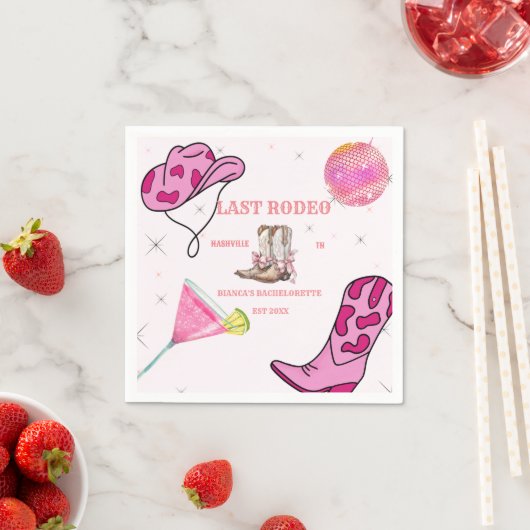 レトロピンクディスコ女性のカーボーイウェスタンバチェロレッテ スタンダードカクテルナプキン (インサイチュ)