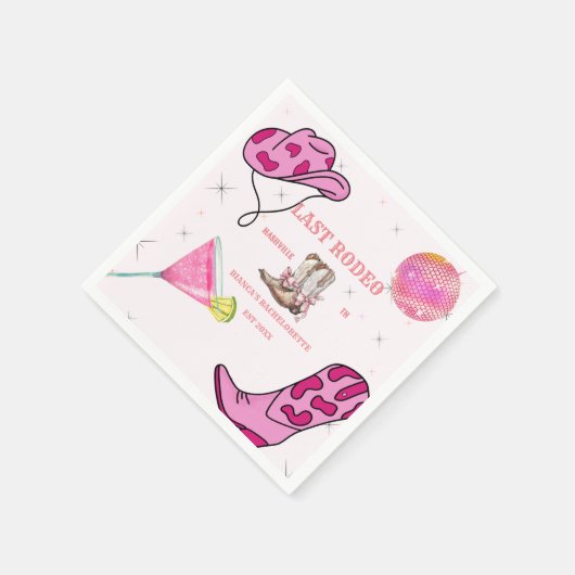 レトロピンクディスコ女性のカーボーイウェスタンバチェロレッテ スタンダードカクテルナプキン (角)