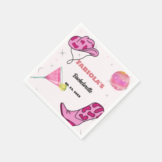 レトロピンクディスコ女性のカーボーイウェスタンバチェロレッテ スタンダードカクテルナプキン (角)