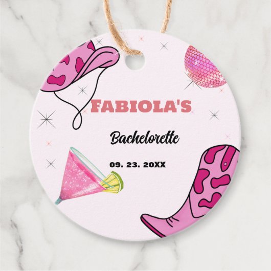 レトロピンクディスコ女性のカーボーイウェスタンバチェロレッテ フェイバータグ (正面)