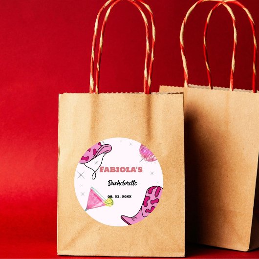 レトロピンクディスコ女性のカーボーイウェスタンバチェロレッテ ラウンドシール