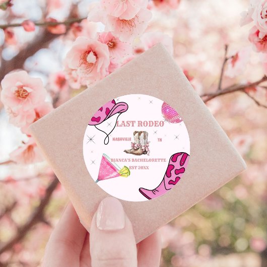 レトロピンクディスコ女性のカーボーイウェスタンバチェロレッテ ラウンドシール