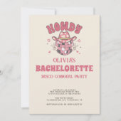 レトロピンクディスコ女性のカーボーイバチェロレッテ 招待状 (正面)