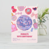 レトロピンクディスコyk2審美的スウィート16誕生日 招待状 (スタンド正面)