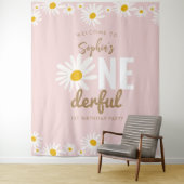 レトロピンクデイジーワンダーフル1歳の誕生日パーティー タペストリー (インサイチュ)