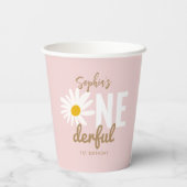 レトロピンクデイジーワンダーフル1歳の誕生日パーティー 紙コップ (裏面)