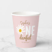 レトロピンクデイジーワンダーフル1歳の誕生日パーティー 紙コップ (正面)