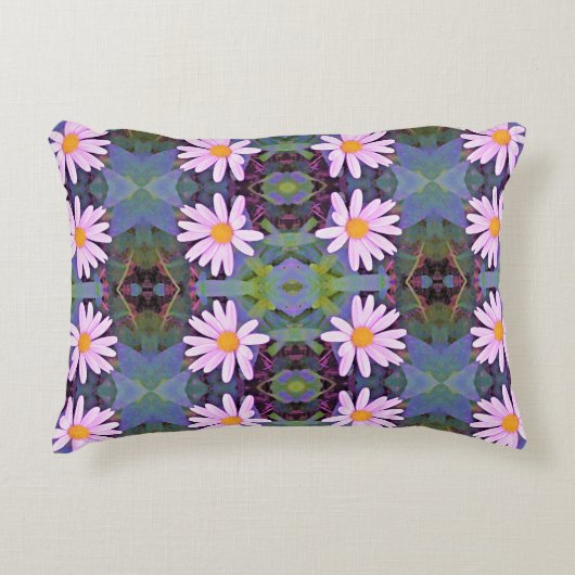 レトロピンクデイジー花柄 アクセントクッション (正面)