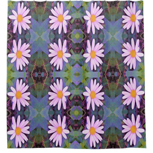 レトロピンクデイジー花柄 シャワーカーテン (正面)