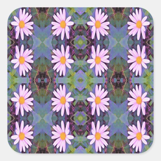 レトロピンクデイジー花柄 スクエアシール (正面)