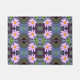 レトロピンクデイジー花柄 ドアマット