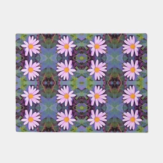 レトロピンクデイジー花柄 ドアマット (正面)