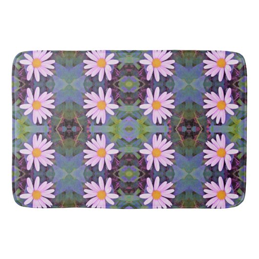 レトロピンクデイジー花柄 バスマット (正面)