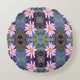 レトロピンクデイジー花柄 ラウンドクッション