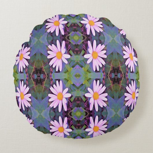 レトロピンクデイジー花柄 ラウンドクッション (正面)