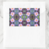 レトロピンクデイジー花柄 長方形シール (バッグ)