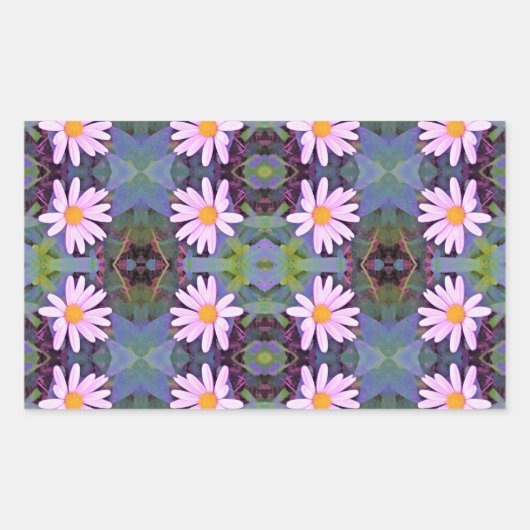 レトロピンクデイジー花柄 長方形シール (正面)