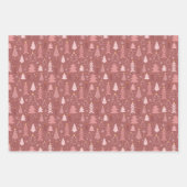 レトロピンクトナカイとクリスマスツリー ラッピングペーパーシート (正面)