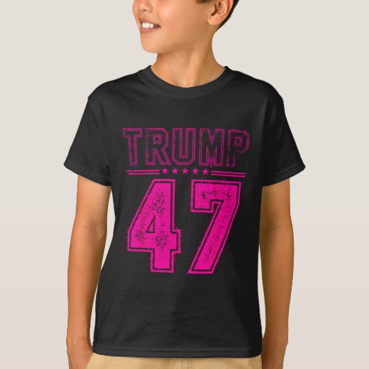 レトロピンクトランプ47米国大統領国旗 Tシャツ (正面)