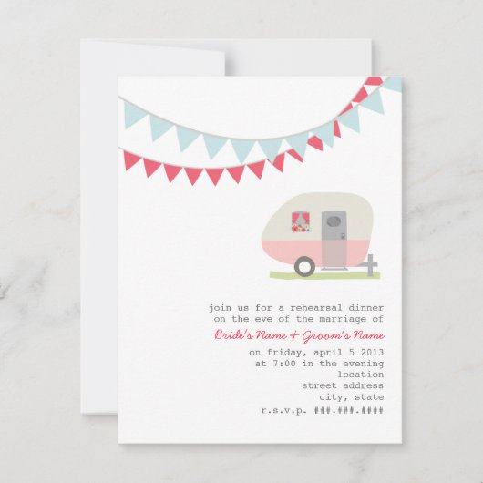 レトロピンクトレーラーリハーサルディナー招待状 招待状 (正面)