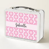 レトロピンクドットスクリプト名タイポグラフィ装飾用クッション メタルランチボックス (裏面)