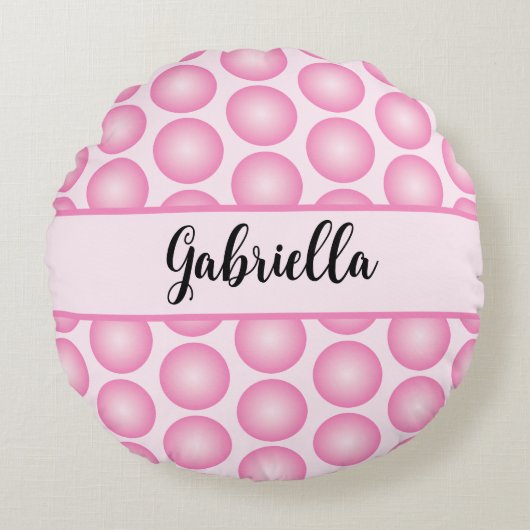 レトロピンクドットパーソナライズされたラウンド装飾用クッション ラウンドクッション (正面)