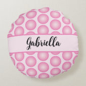レトロピンクドットパーソナライズされたラウンド装飾用クッション ラウンドクッション (裏面)