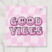 レトロピンクハッピー顔バースデーパーティーメッセージカード フェイバータグ (裏面)