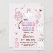 レトロピンクハロウィンガールズグール集団誕生日 招待状 (正面)