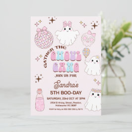 レトロピンクハロウィンガールズグール集団誕生日 招待状